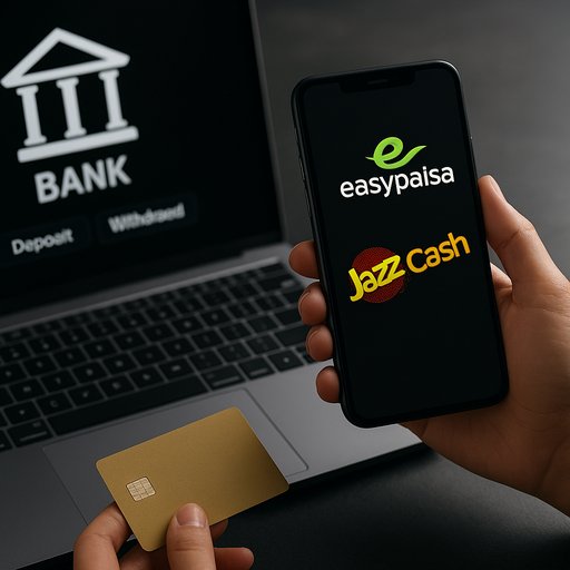 Secure banking options for Pakistan users, supporting EasyPaisa and JazzCash for deposits and withdrawals